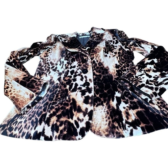 KAY UNGER NEW YORK Velvet Velour Leopard Animal Print Blazer Jacket Women's Sz 6 - Picture 8 of 16